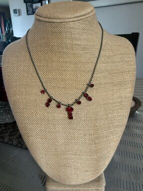 Vintage Givenchy Red Crystal Drop Necklace Gunmetal 4G Logo Signed 90s/Y2K